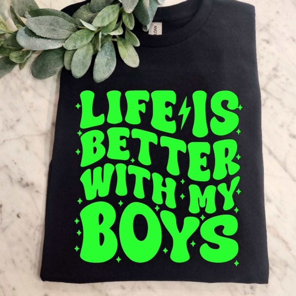 Boy Mom shirt Life Is Better With My Boys mama Lime Green